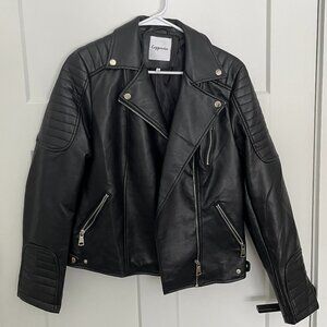 Faux Black Leather Moto Jacket - XL